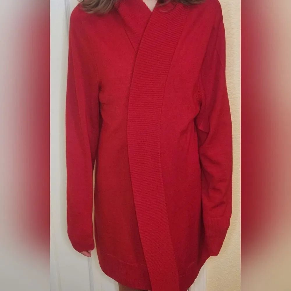 TALBOTS L 100% PURE MERINO WOOL Lngslv Knit Cranberry Women's Opened Cardigan
